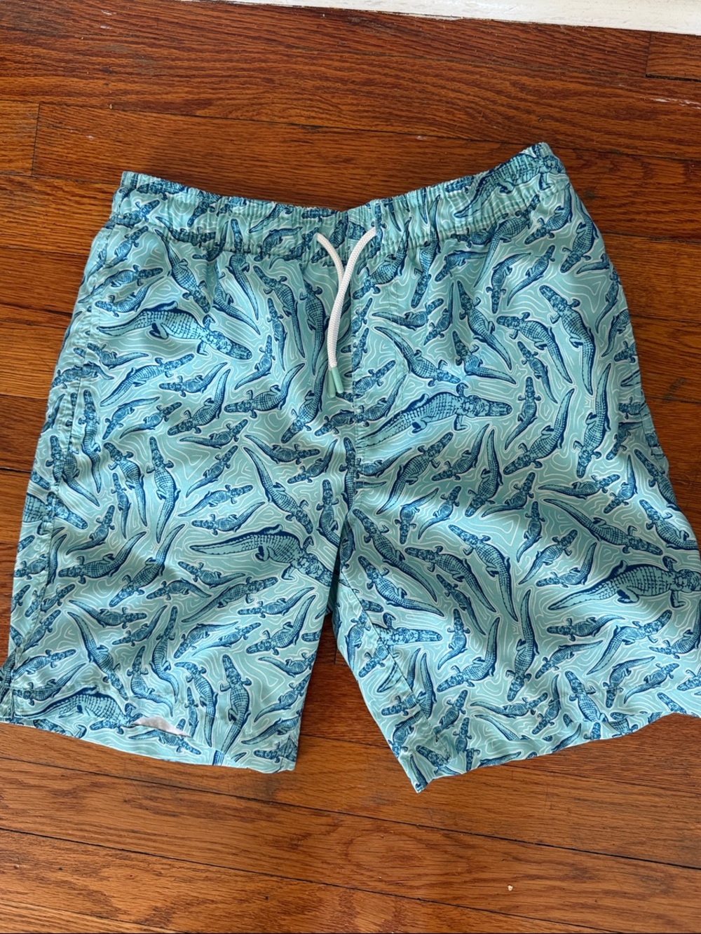 Southern Tide Aqua and Navy Shark-Print Swim Trunks